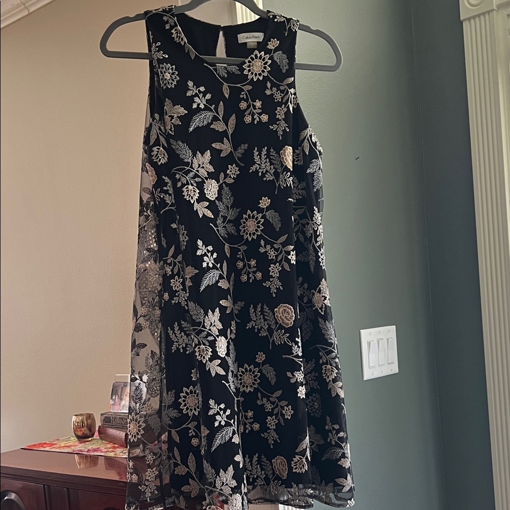 Calvin Klein Black and Gold Floral Dress